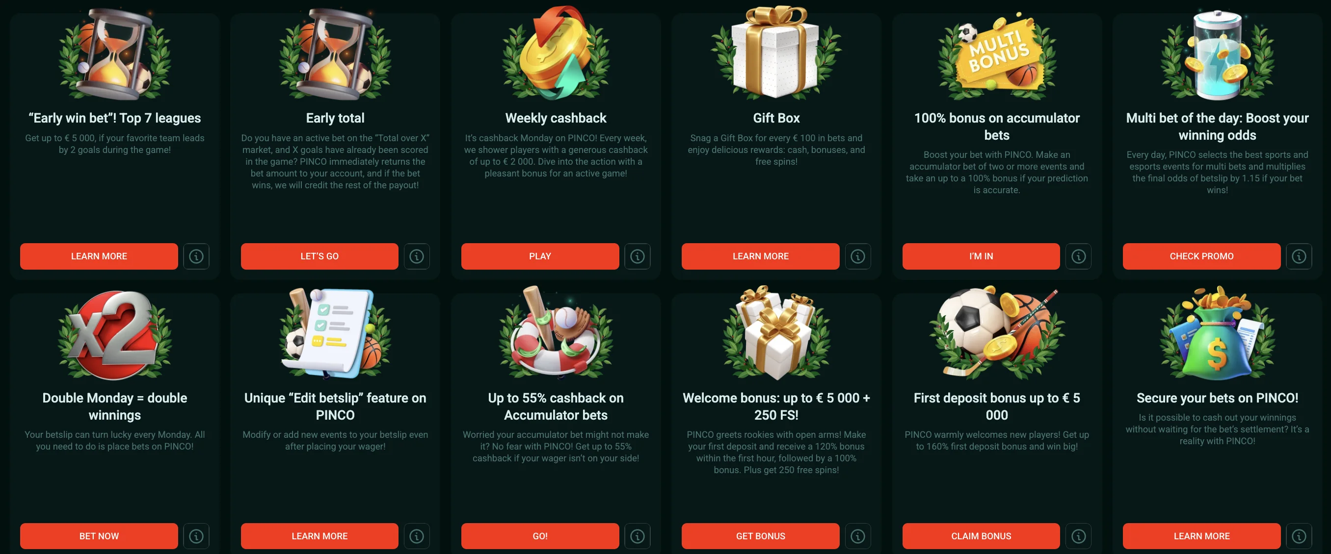 Bonuses at Pinco casino