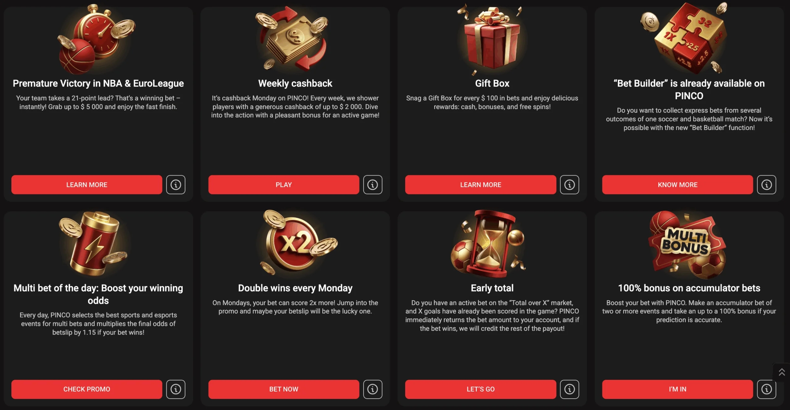 Bonuses at Pinco casino